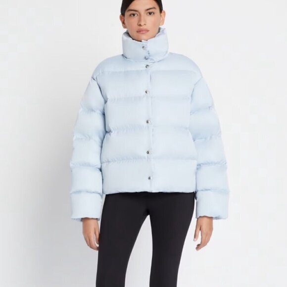 NEW! NWT! Tory Burch Classic Down Puffer Jacket -Women Light Sky Blue -Only L - Picture 2 of 9